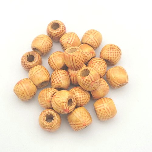30 perles bois naturel vernies  ovale motif 10x11mm