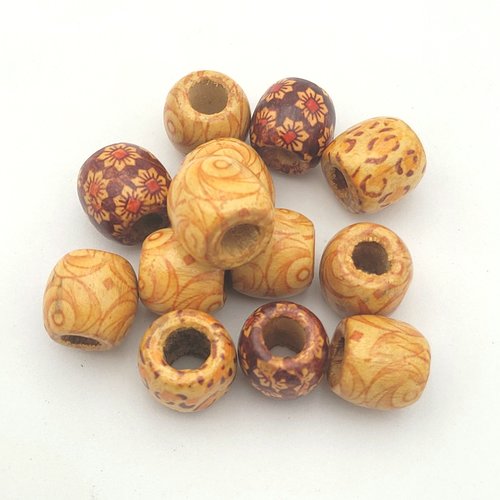 30 perles bois naturel vernies  ovale motif 15x16mm