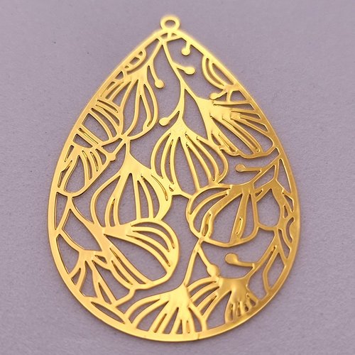 2 estampes 45x29mm goutte feuille laiton or 24kt
