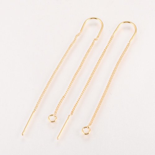 1 paire clou  d'oreille chaine torsade laiton demi lune plaqué or 6cm