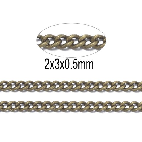 1 mètre  chs002y  chaine  bronze maille plate  2x3mm