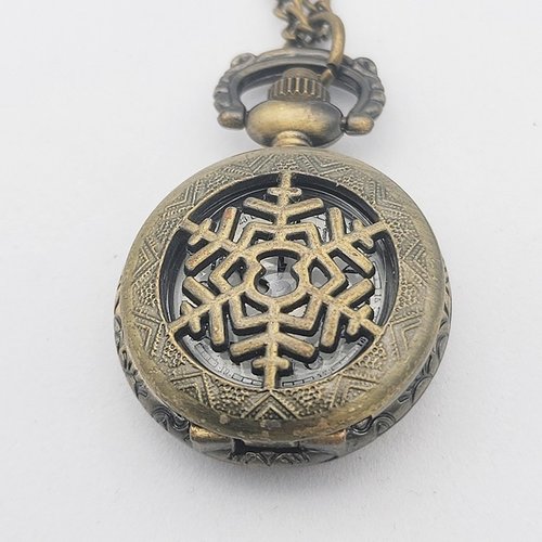 1 montre gousset flocon de neige et sa longue chaine bronze
