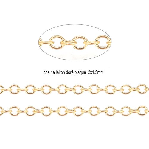 1 mètre chaine laiton 2x1.5mm plaqué 18kt  chc 034