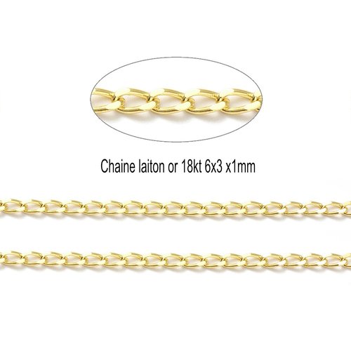 20cm chaine laiton or 18kt chf016 maillon gourmette 6x3mm