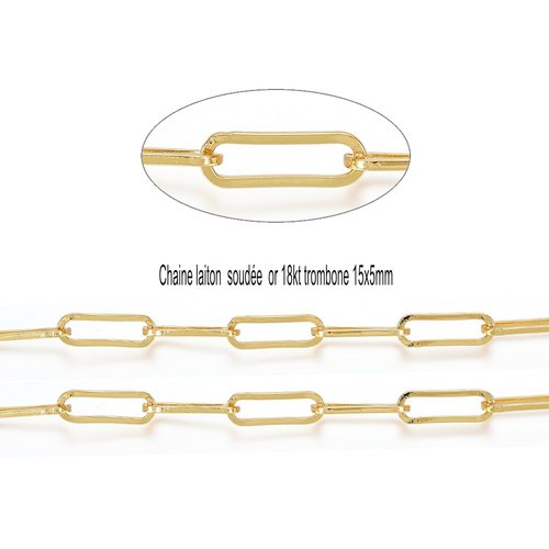 20cm chaine laiton chcd025 trombone or 18kt 15x5mm