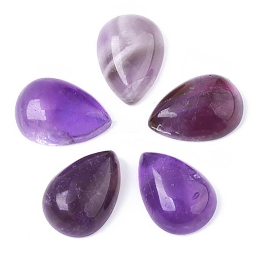 2 cabochons améthyste   pierre gemme goutte 14x10mm