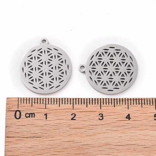 1 médaillon acier acier inoxydable fleur de vie 22x19.5mm