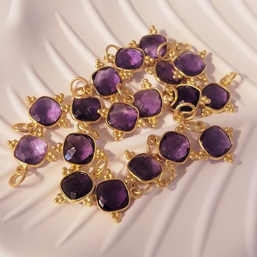 1 pendentif  améthyste carre facette  serti argent 925 doreé or 24kt
