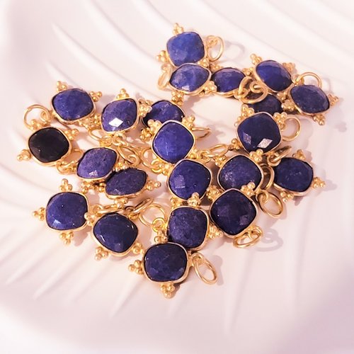 1 pendentif  lapis lazuli carre facette  serti argent 925 doreé or 24kt