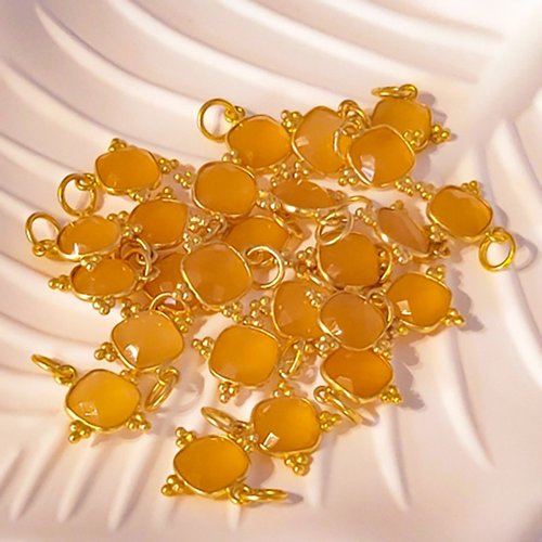 1 pendentif  calcédoine orange   carre facette  serti argent 925 doreé or 24kt