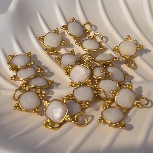 1 pendentif  nacre blanche carre facette  serti argent 925 doreé or 24kt