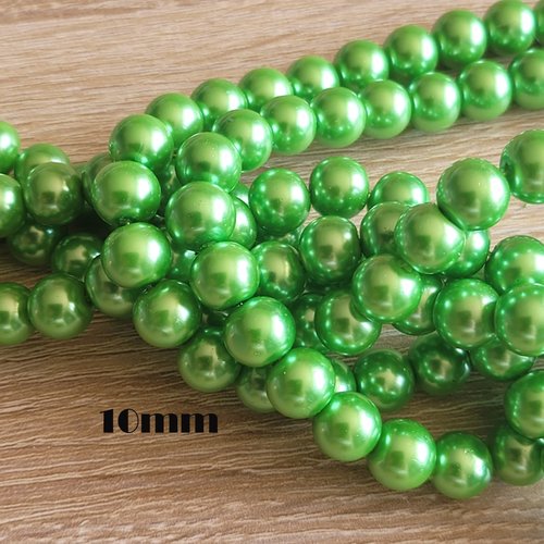 20 perles de verre nacrée vert pomme 10mm