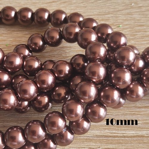 20 perles de verre nacrées chocolat 10mm