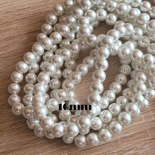 20 perles de verre nacrées blanc pur  10mm
