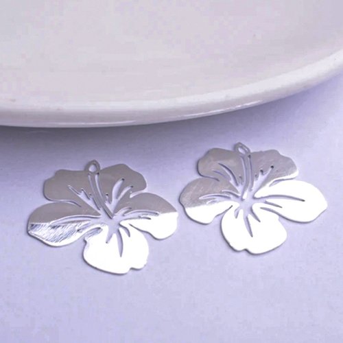 2 estampes hibiscus 20mm laiton  rhodié 24kt