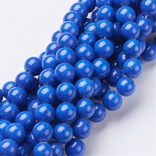 X10 perles pierre jade bleu royal   10 mm