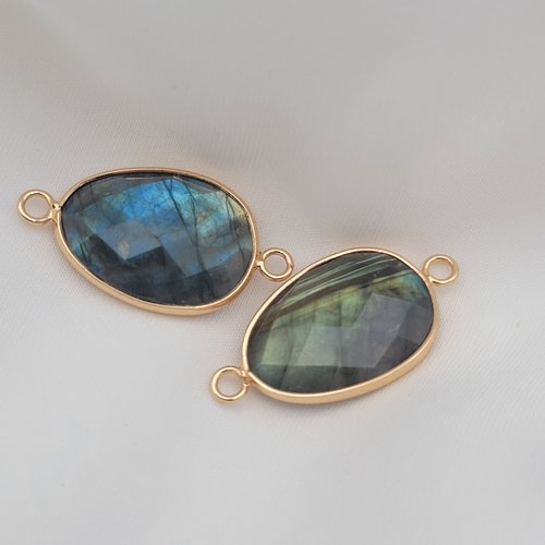 1 connecteur pierre semi précieuse labradorite  laiton or 24kt 30x16mm