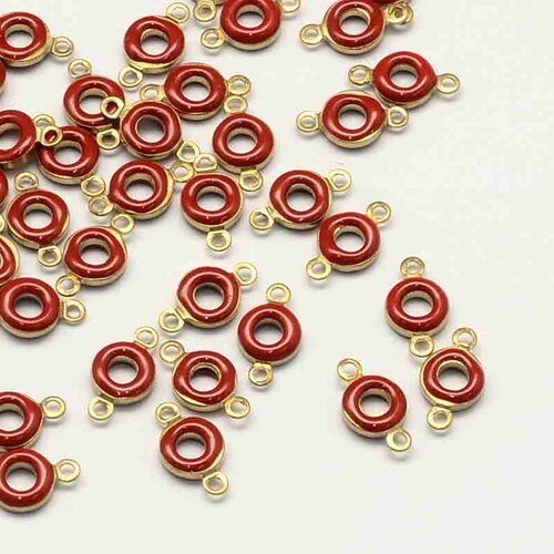 10 connecteurs ronds laiton email rouge 11mm