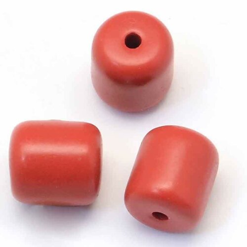 6 perles cinabre tonneau rouge 10x11mm