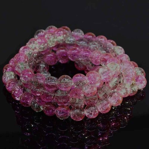30 perles de  verres craquelées 8mm rose /vert d'eau
