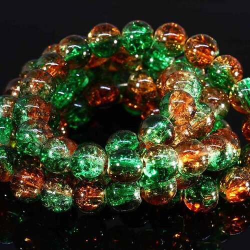 50 perles de verre craquelées 8mm vert/orange