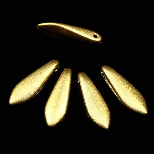 4 perles verre tchèque doré satiné dague poignard -16x5mm