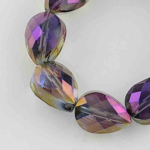 10 perles goutte cristal facettée arc en ciel indigo 14x10mm
