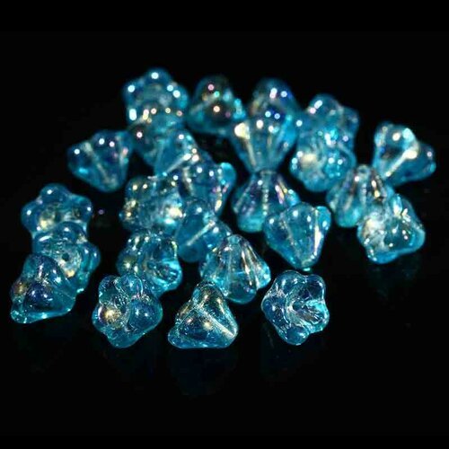 10 perles de verre tchèque fleurs bleu mauve