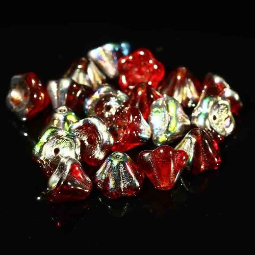 10 perles de  verre tchèque  8x6mm ruby vitral