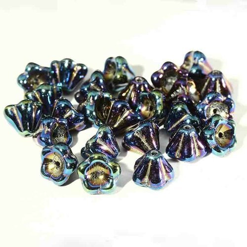 10 perles de verre tchèque 8x6mm iris blue