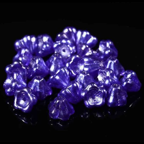 10 perles de verre tchèque fleur  purple salvia 8x6mm