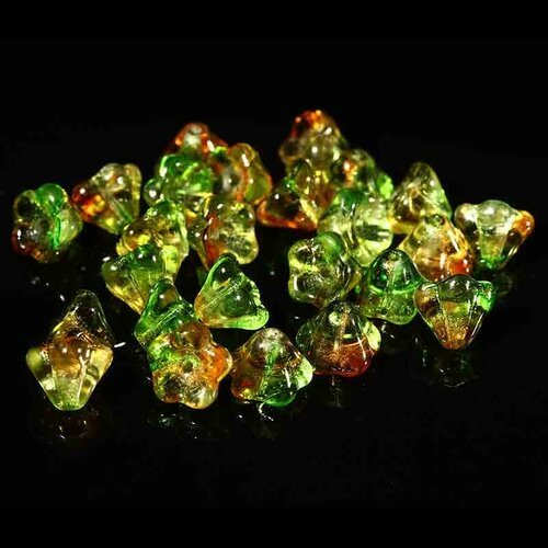 10 perles de verre tchèque fleurs 8x6mm vert orange