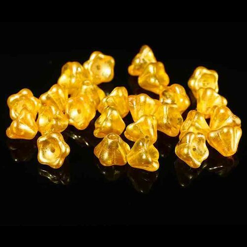 10 perles verre tcheque 8x6mm jaune satin