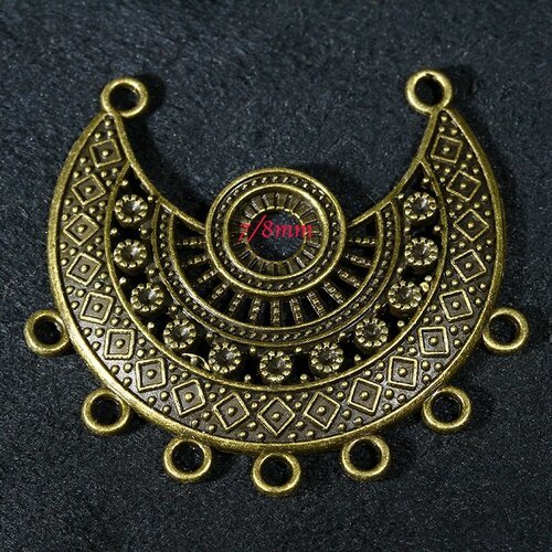 2 supports pendentif demi lune bronze ethnique 43x39mm
