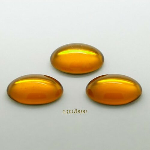 2 cabochons  verre bohème ovale doré miel  13x18mm
