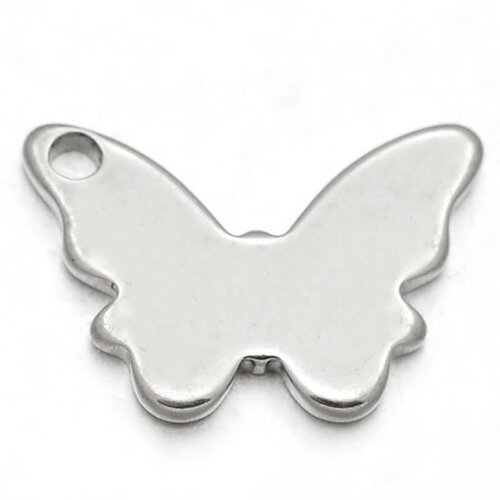Breloque acier papillon x4 lisse plat 11x16mm