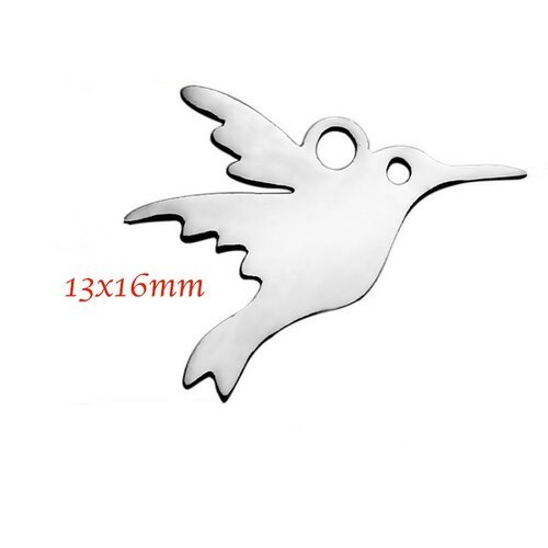 Breloque acier x4 oiseau colibri 13x16mm