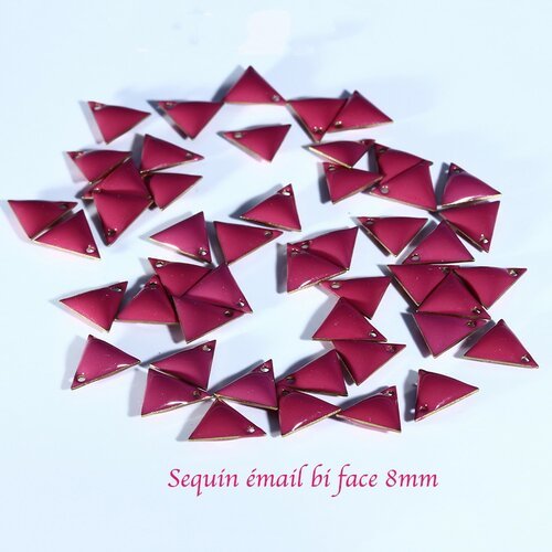 Sequin médaillon triangle x6 émail framboise  8mm