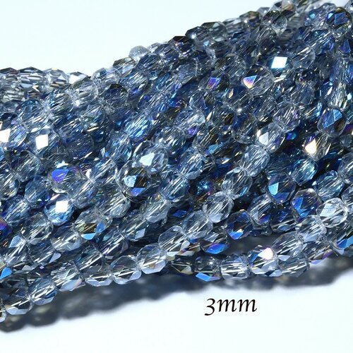 50pcs perles bohème transparente facette  arc en ciel bleu 3mm