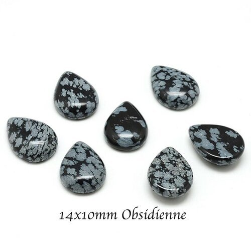 2 cabochons obsidienne mouchetée  pierre gemme goutte 14x10mm