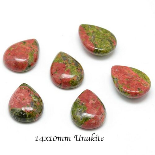 2 cabochons pierre unakite goutte 14x10mm