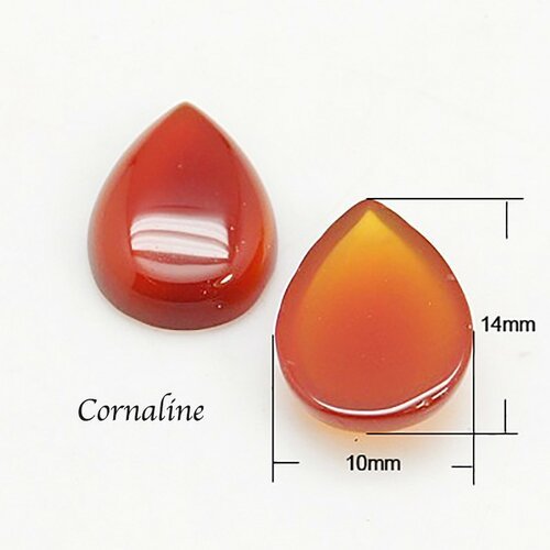 2 cabochons pierre cornaline goutte 14x10mm
