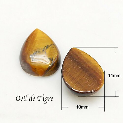 2 cabochons pierre oeil de tigre goutte 14x10mm