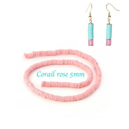 100 perles rondelle polymère rose corail  5mm