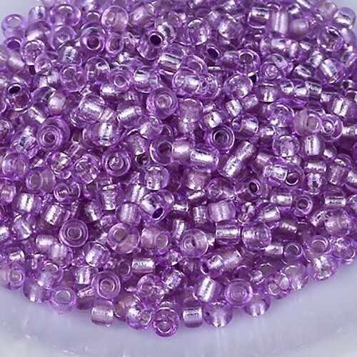 10 grs perles verre rocailles  silver lined raspeberry 2mm