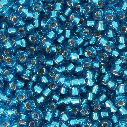10 grs perles verre rocailles  silver lined capri blue  2mm