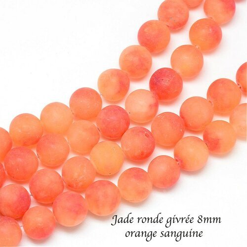 10 perles jade ronde givrée 8mm orange sanguine