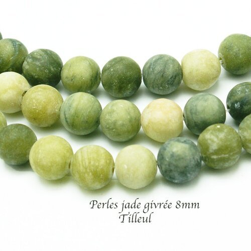 10 perles jade  rondes givrée 8mm tilleul