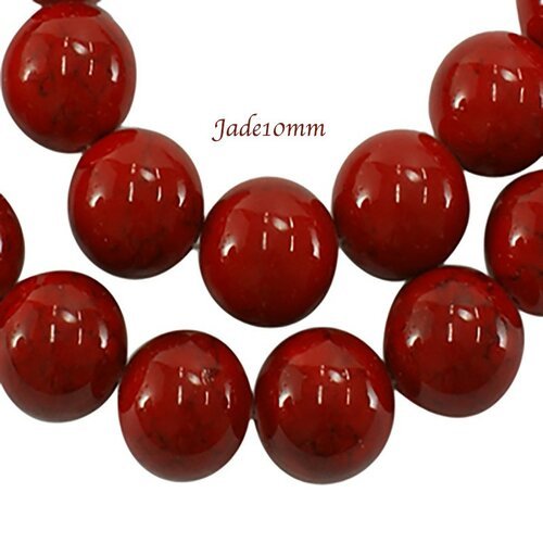 10 perles pierre jade ronde rouge/noir  teintées diamètre 10mm