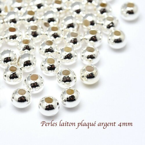 30 perles laiton plaqué argent clair 4mm